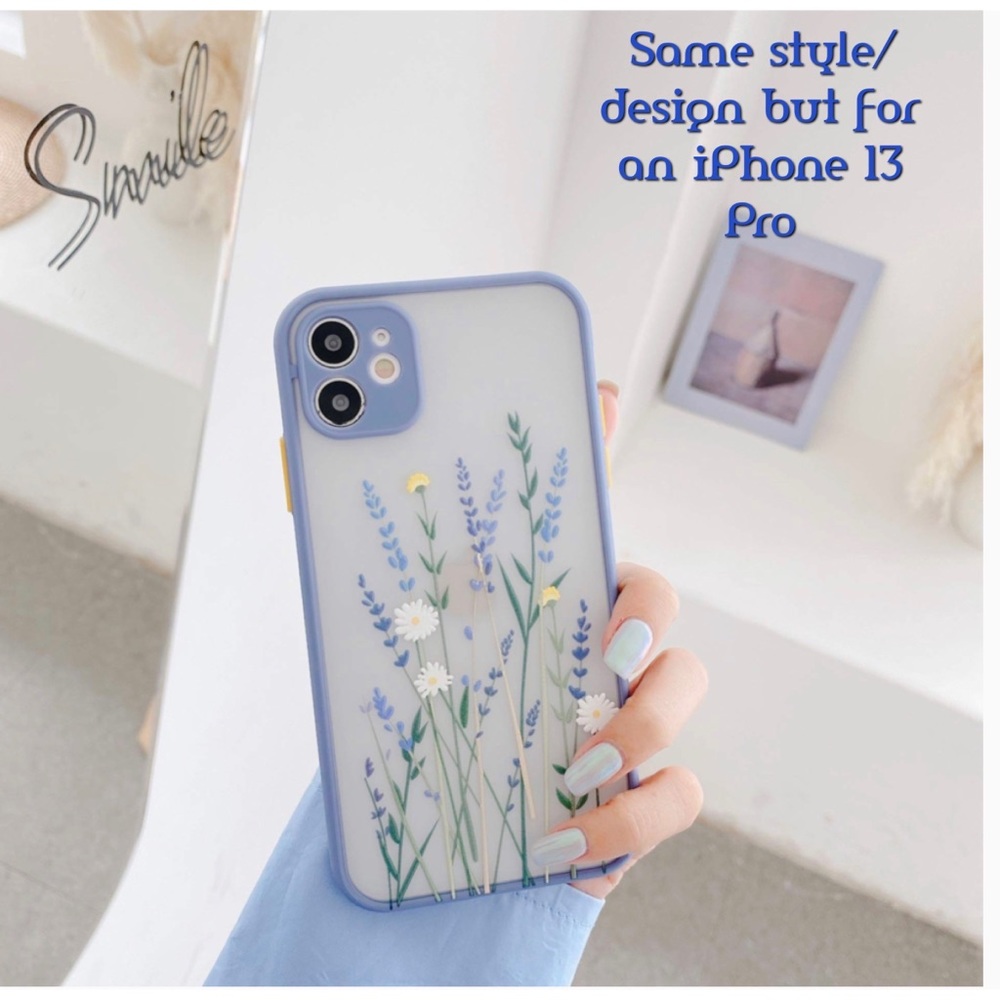2x 👯♀️Host Pick⚡️Purple Trim, ‘Frosted’ Floral Back Case- iPhone 13 Pro